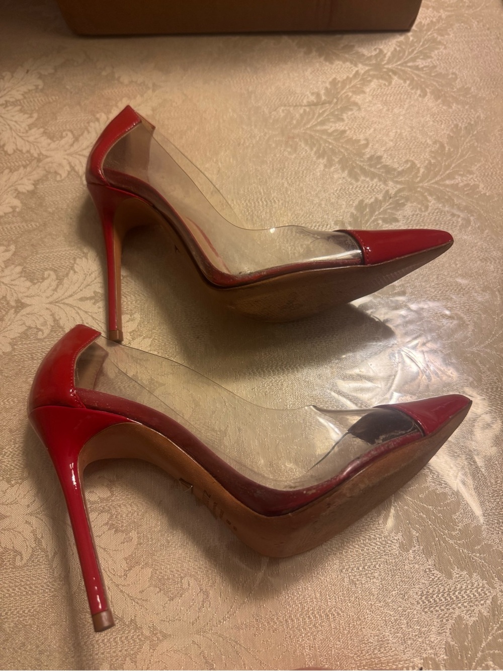 Schutz Cendi Red Clear Patent PVC Pointed Toe Heels Size 6 Fits 5.5 - Picture 4 of 5